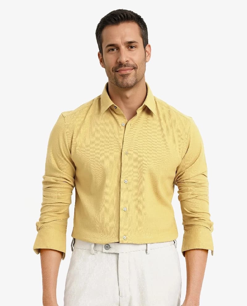 Men's Yellow Casual Solid Regular Fit Shirt