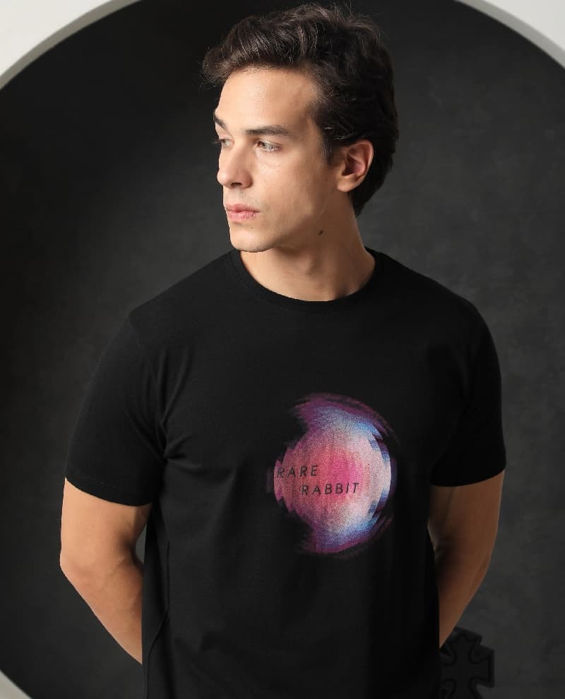 Men's Black Casual Printed Slim Fit Tshirt