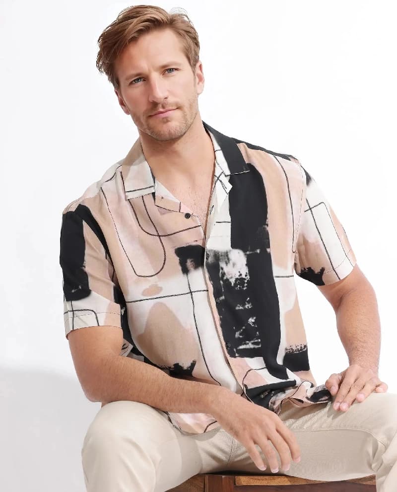 Men's Beige Casual Printed Regular Fit Shirt
