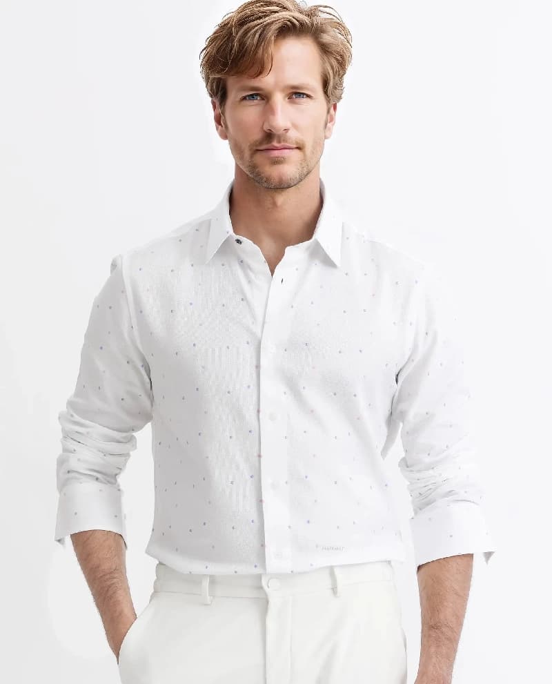 Men's White Casual Printed Regular Fit Shirt