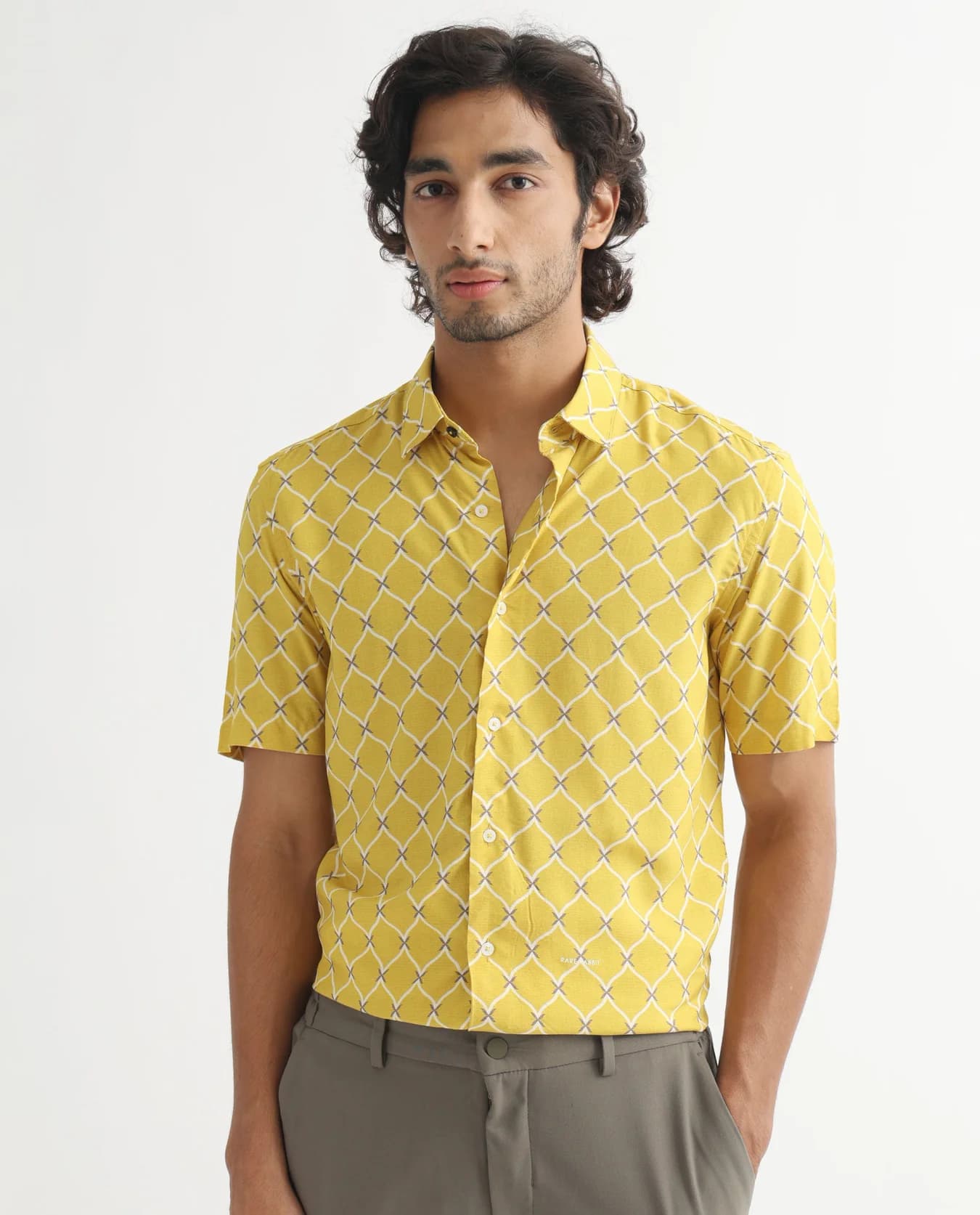 Men's Yellow Casual Printed Regular Fit Shirt