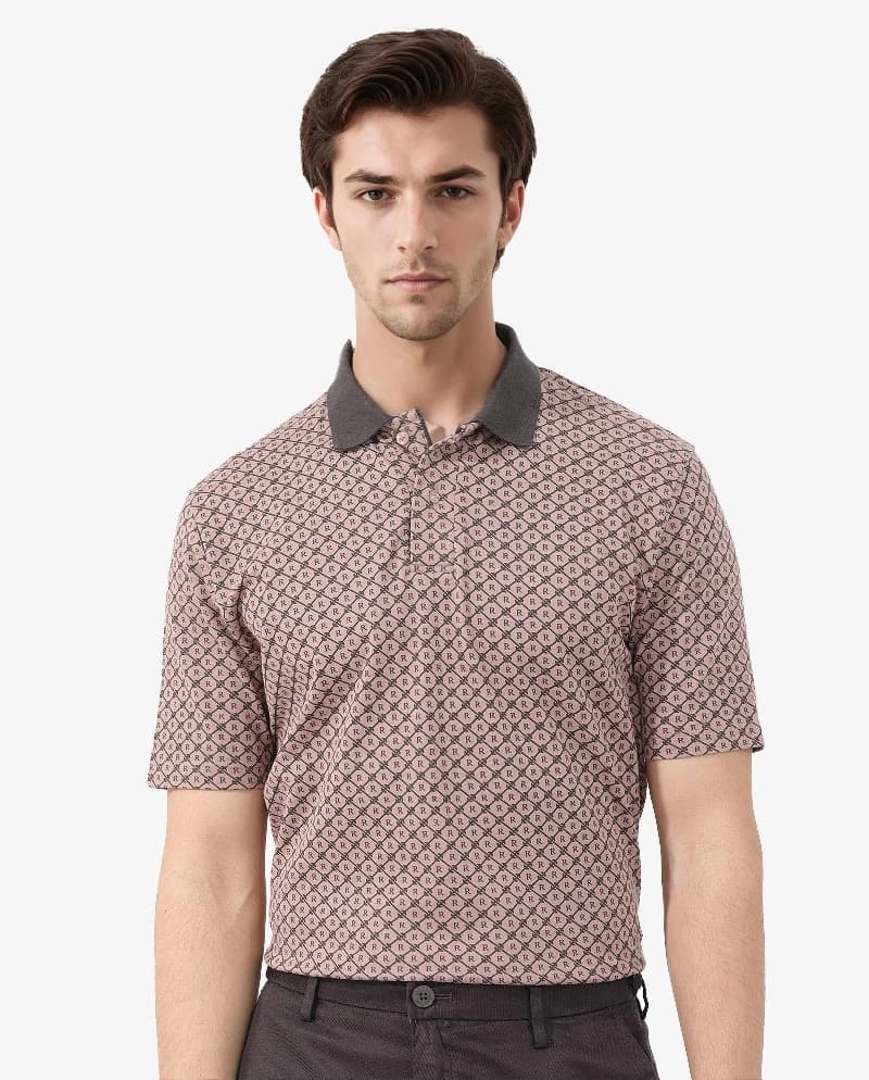 Men's Pink Casual Printed Regular Fit Polo Tshirt