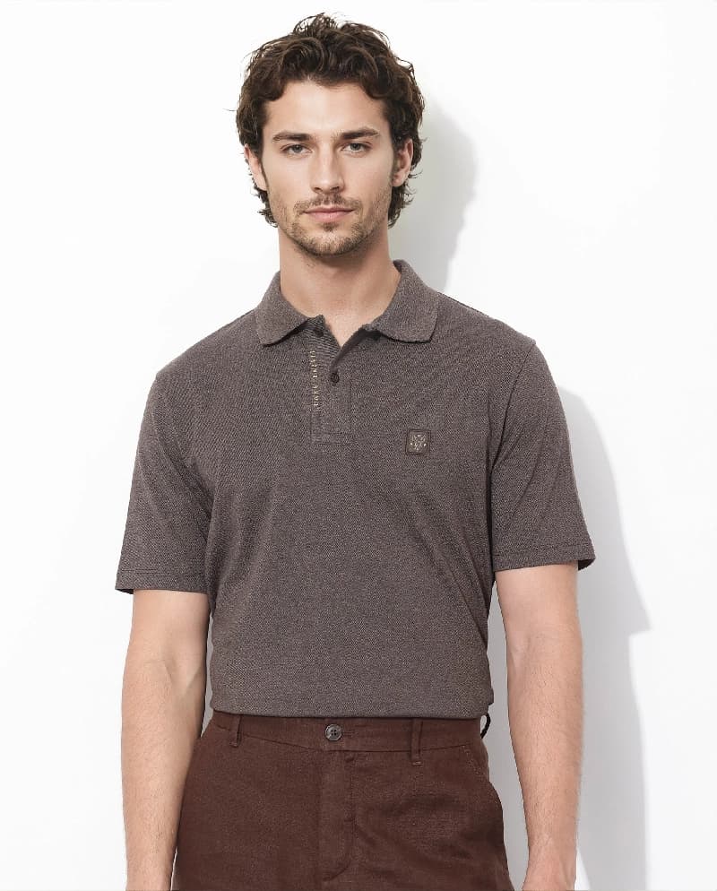 Men's Brown Casual Solid Regular Fit Polo Tshirt