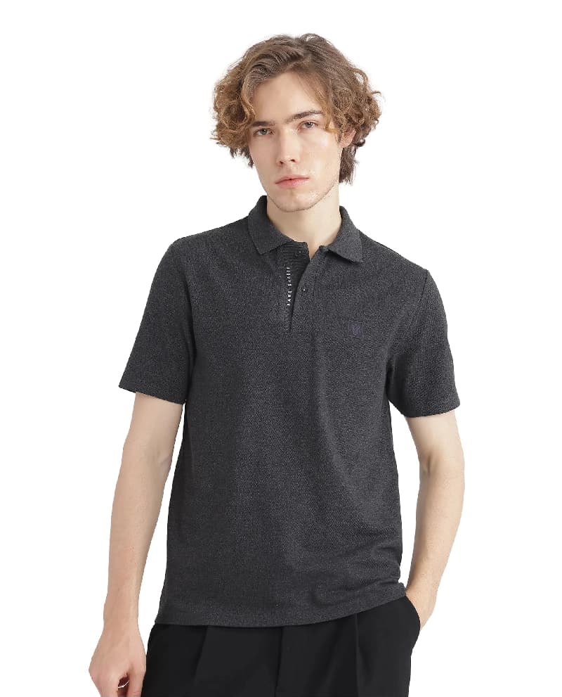 Men's Black Casual Solid Regular Fit Polo Tshirt