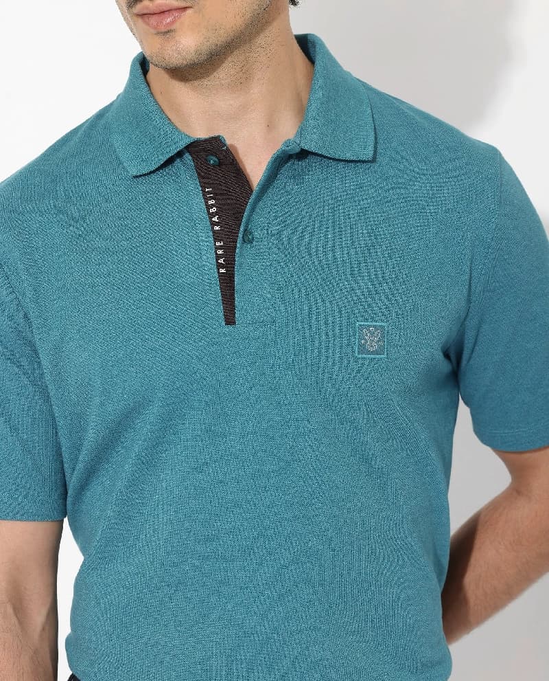 Men's Blue Casual Solid Regular Fit Polo Tshirt