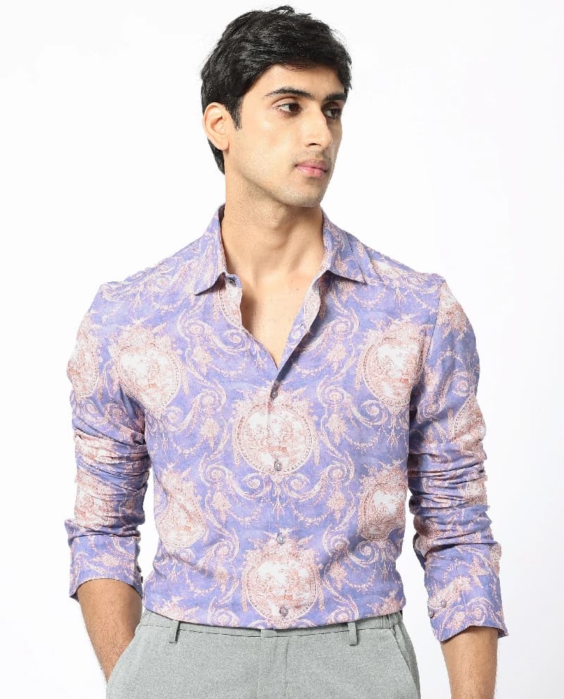 Men's Purple Casual Printed Regular Fit Shirt