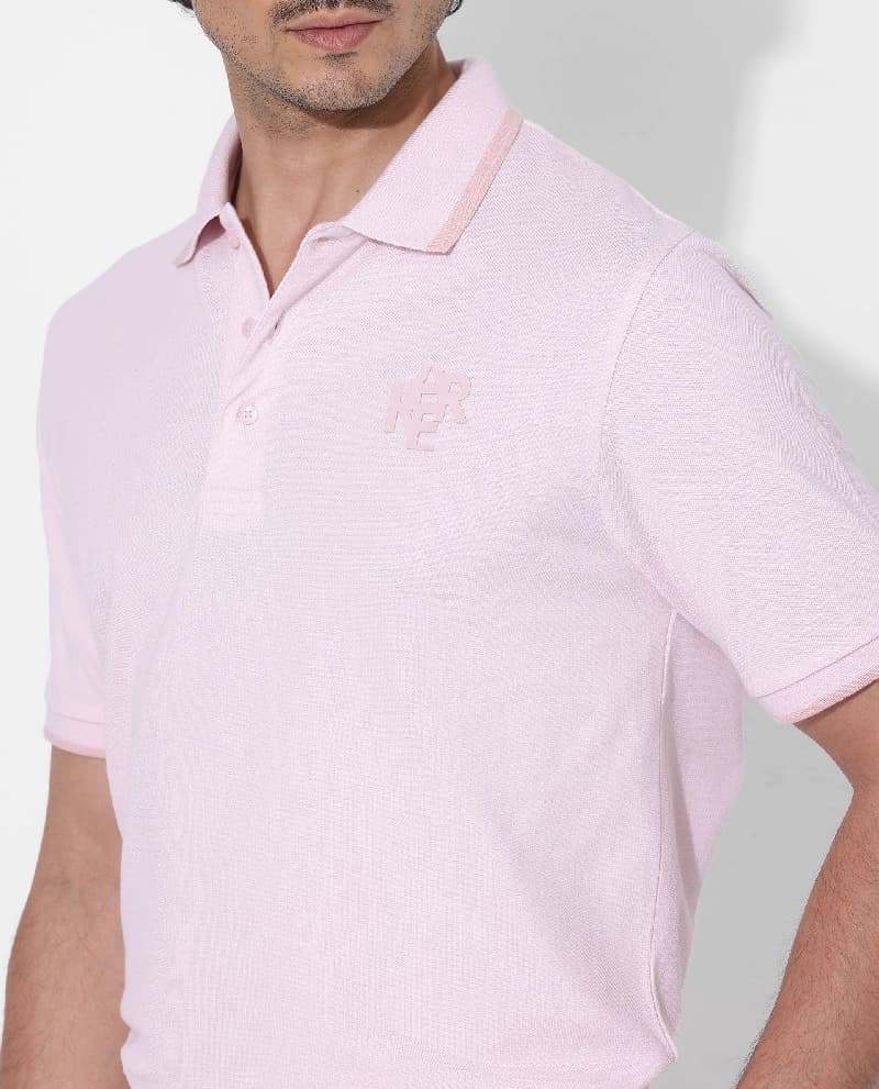 Men's Pink Casual Solid Regular Fit Polo Tshirt