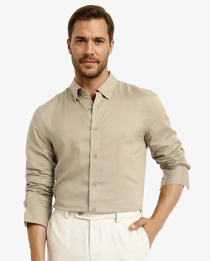 Men's Beige Formal Solid Regular Fit Shirt