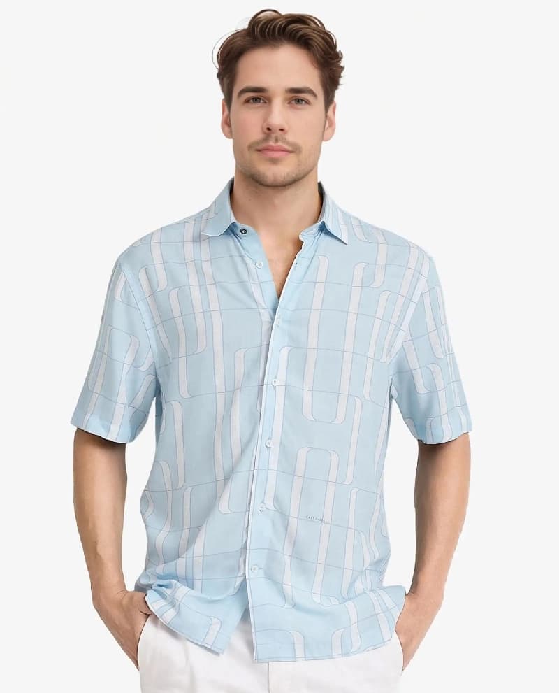 Men's Blue Casual Printed Regular Fit Shirt