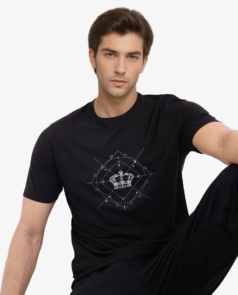 Men's Black Casual Printed Regular Fit Tshirt