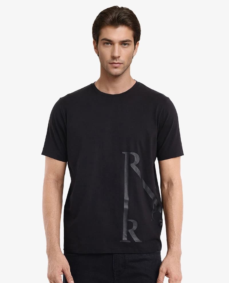 Men's Black Casual Printed Regular Fit Tshirt