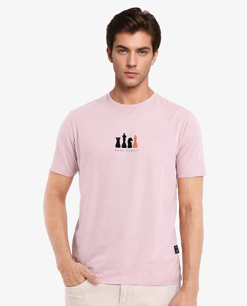Men's Pink Casual Printed Regular Fit Tshirt