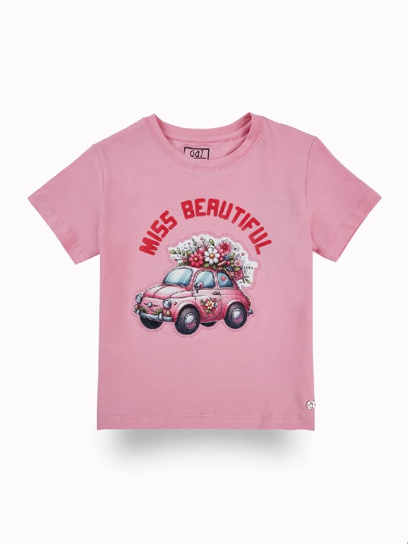 Girls Pink Casual Relaxed Fit Printed Half Sleeves Tshirt
