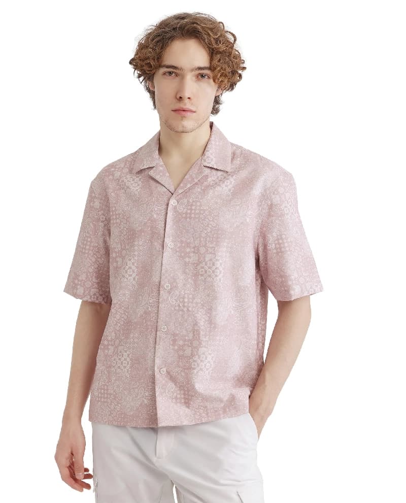 Men's Pink Casual Printed Regular Fit Cotton Shirt