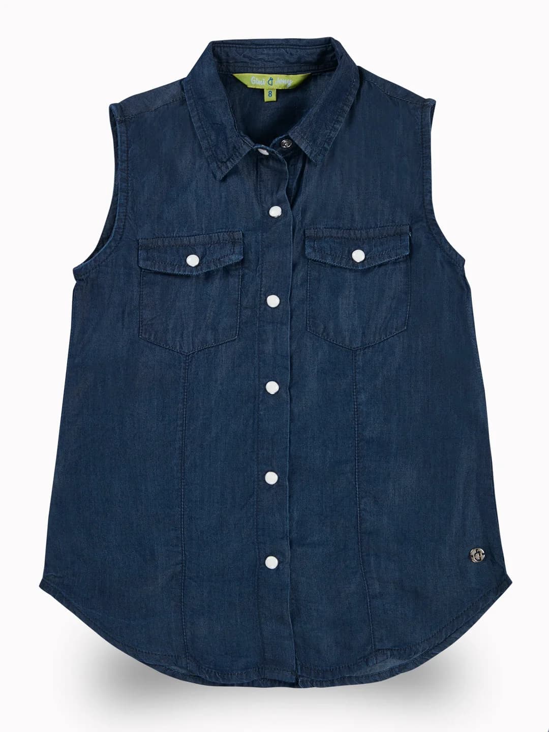 Girls Blue Casual Relaxed Fit Solid Sleeveless Top
