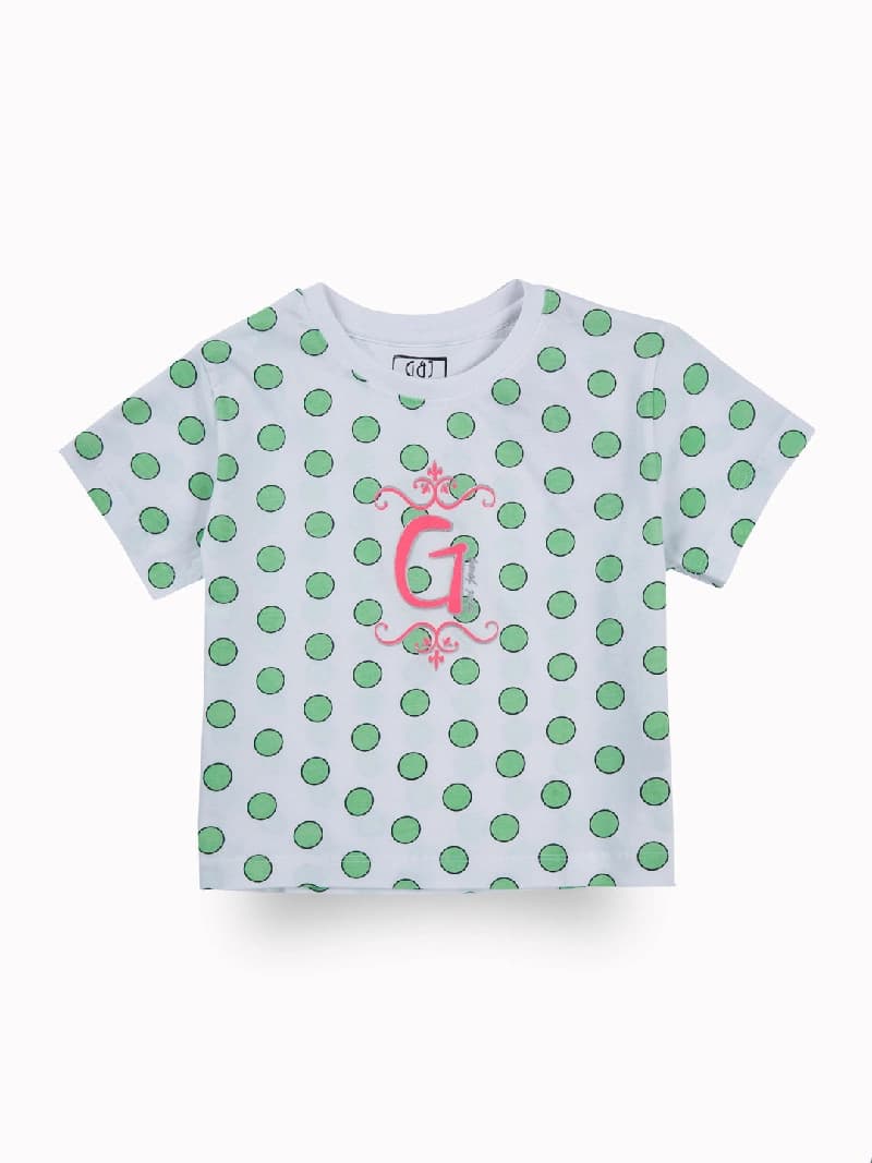 Girls Green Casual Relaxed Fit Printed Half Sleeves Top