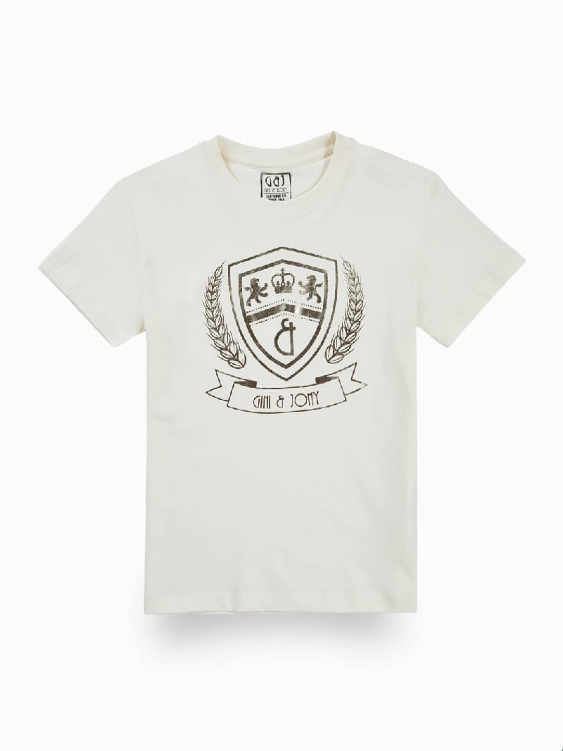 Boys Off White Casual Printed Half Sleeves Tshirt