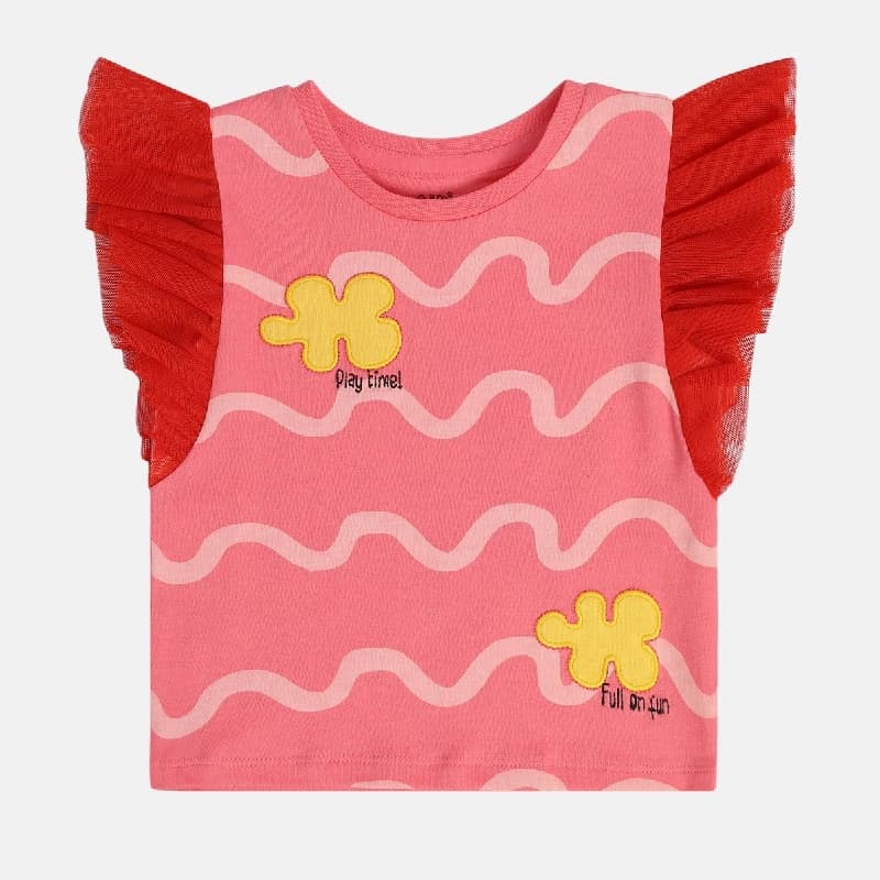 Girls Pink Casual Regular Fit Printed Top
