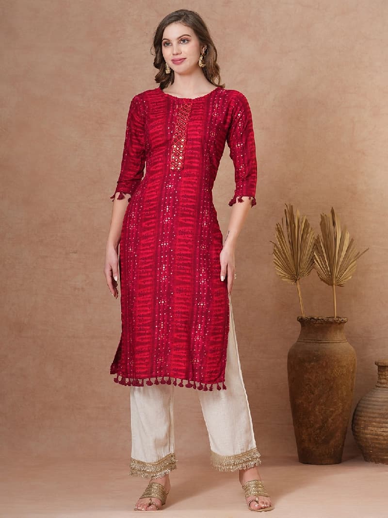 Women's Red Casual Kurta