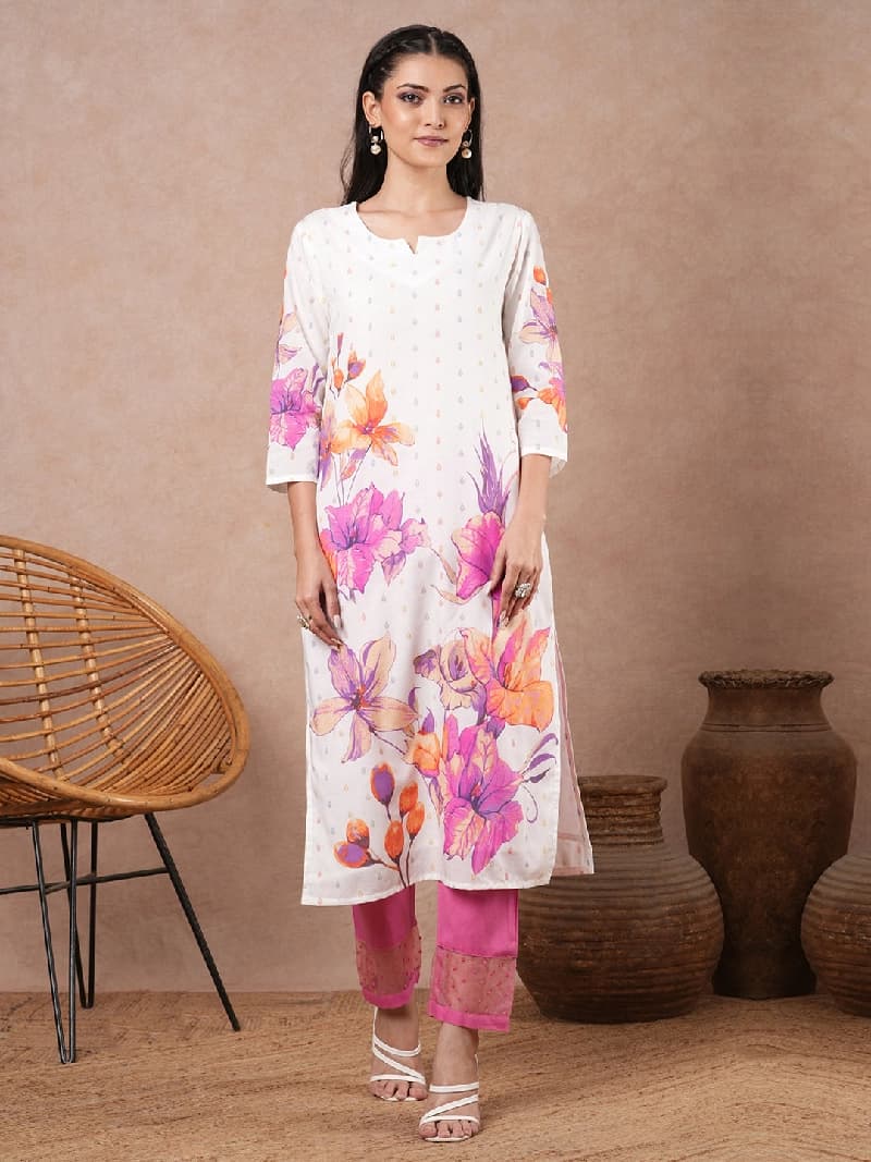 Women's White Casual Printed Kurta