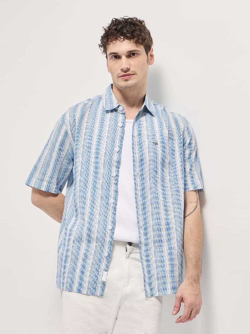 Men's Blue Casual Striped Regular Fit Cotton Shirt