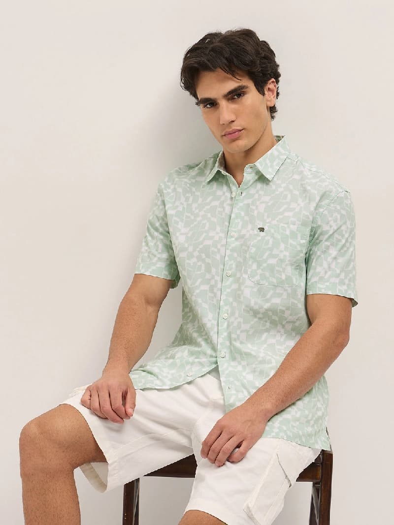 Men's Green Formal Printed Regular Fit Shirt