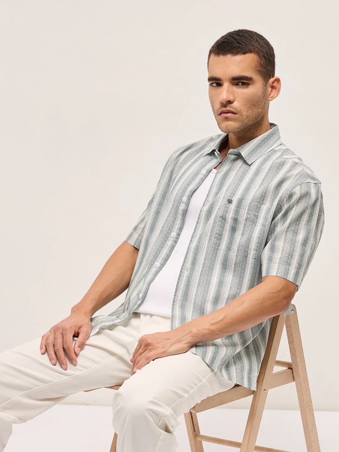 Men's Green Casual Printed Regular Fit Cotton Shirt