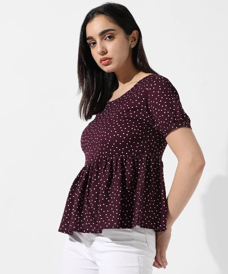 Women's Red Casual Printed Top
