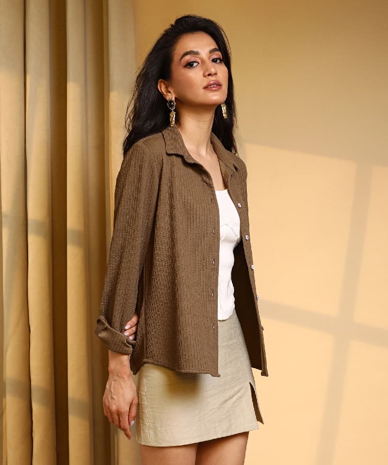 Women's Brown Casual Solid Shirt