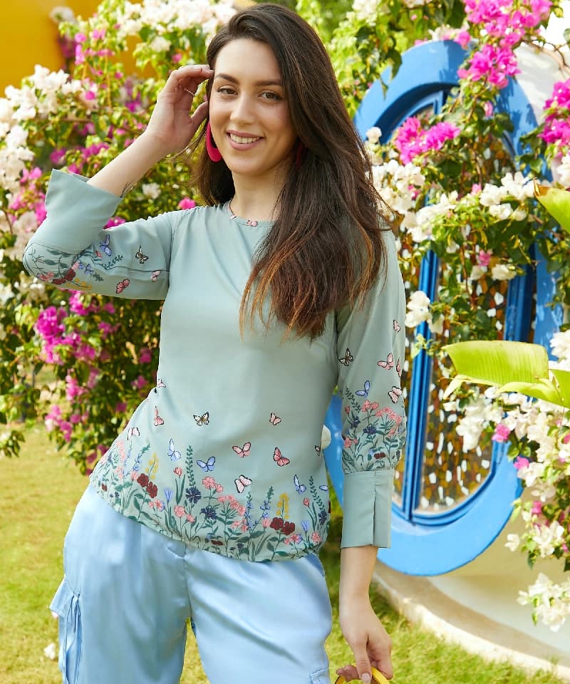 Women's Green Casual Printed Top