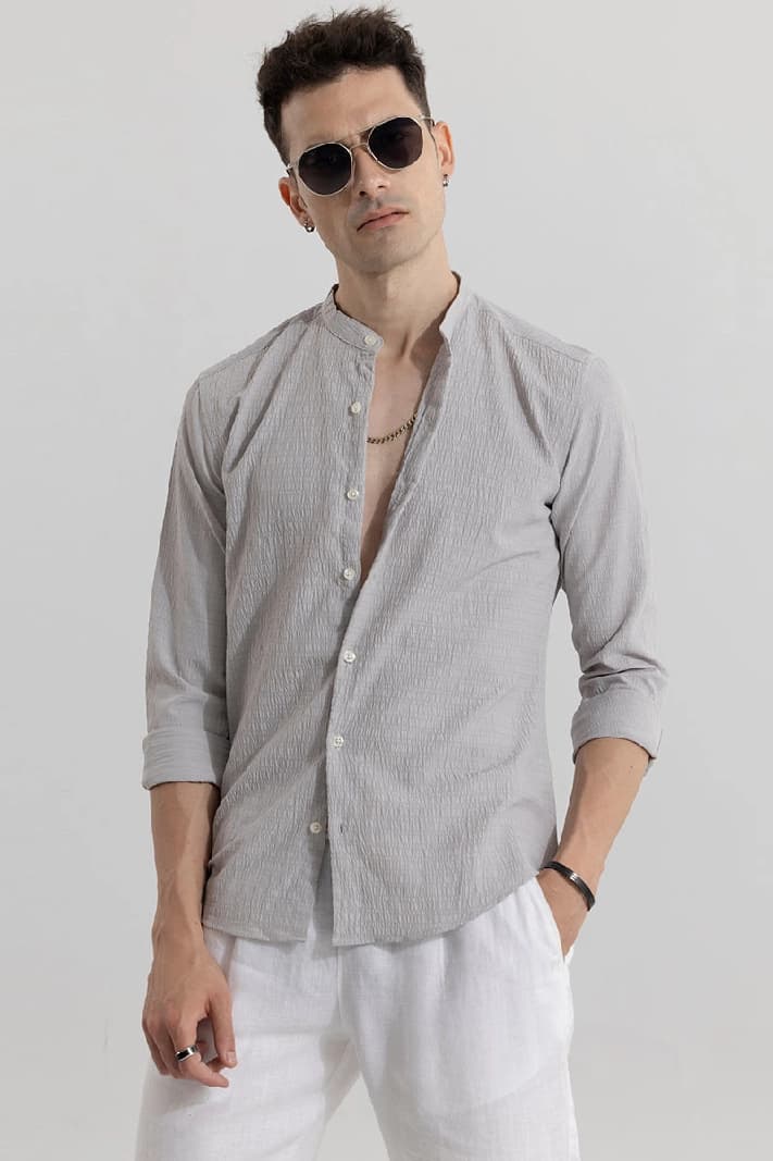 Men's Grey Casual Printed Slim Fit Shirt