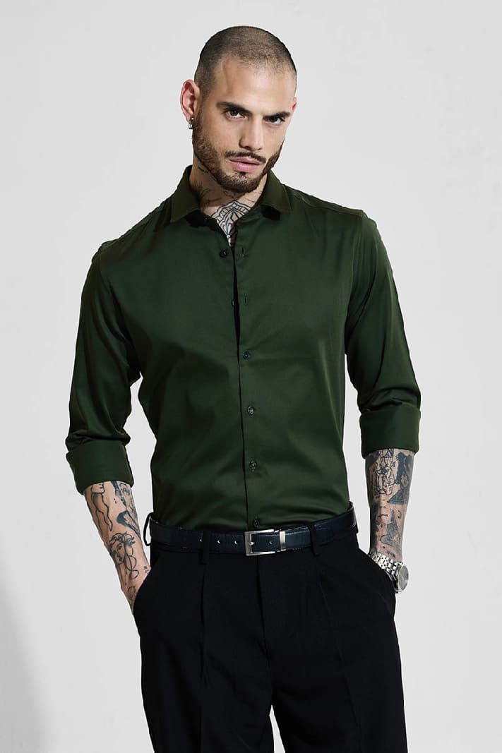 Men's Green Formal Solid Slim Fit Shirt