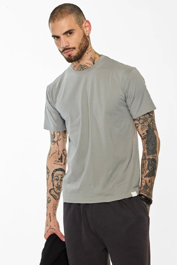 Men's Grey Casual Solid Slim Fit Tshirt