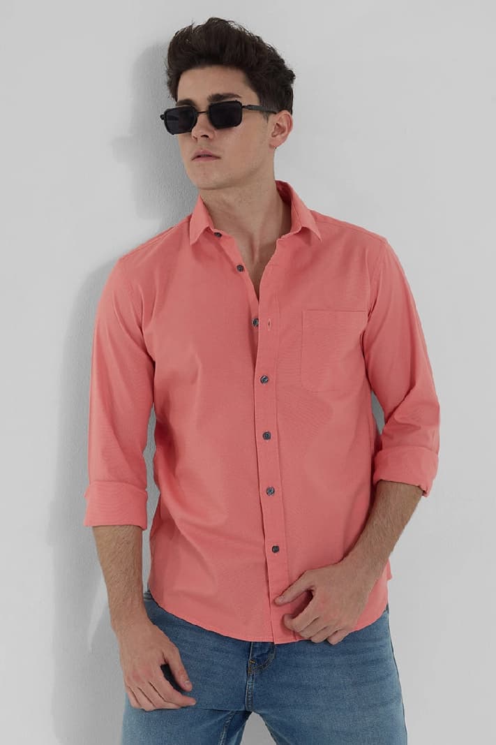 Men's Pink Casual Solid Slim Fit Shirt