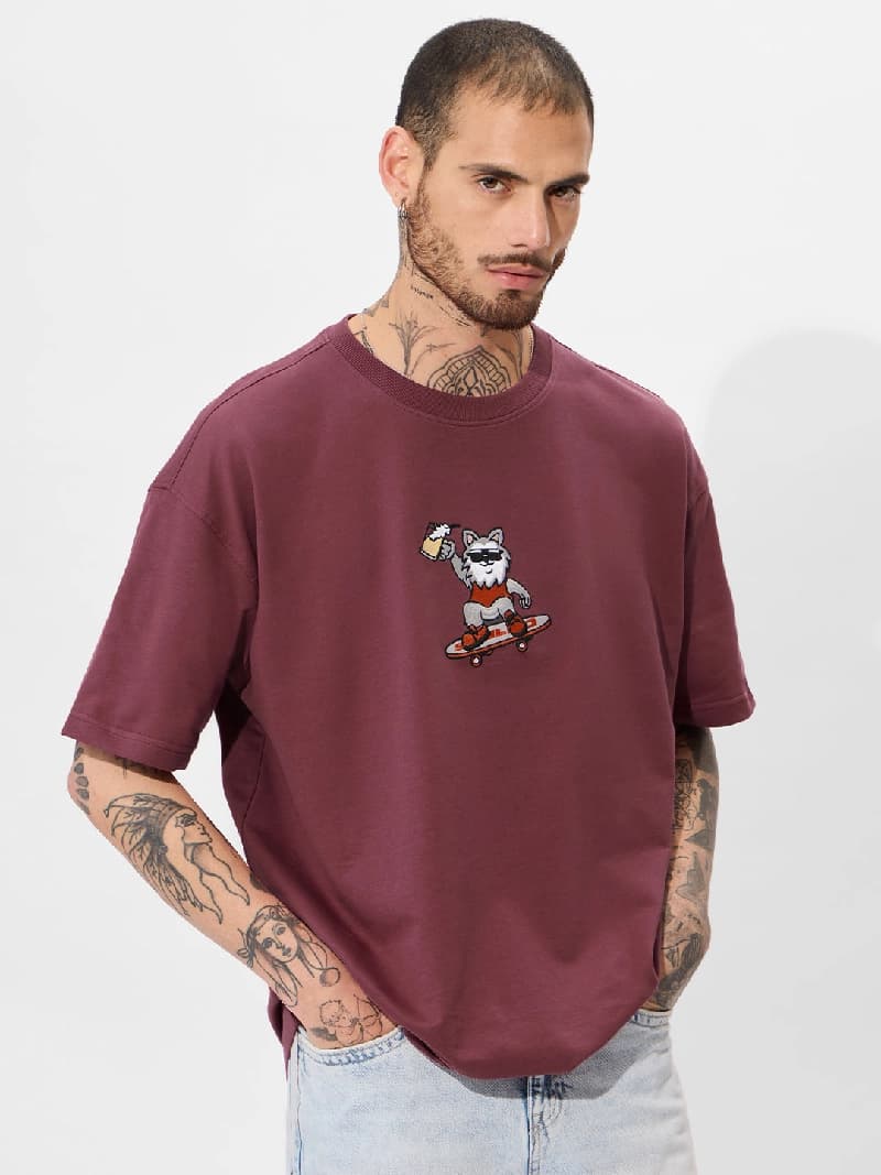 Men's Purple Casual Printed Oversized Fit Tshirt