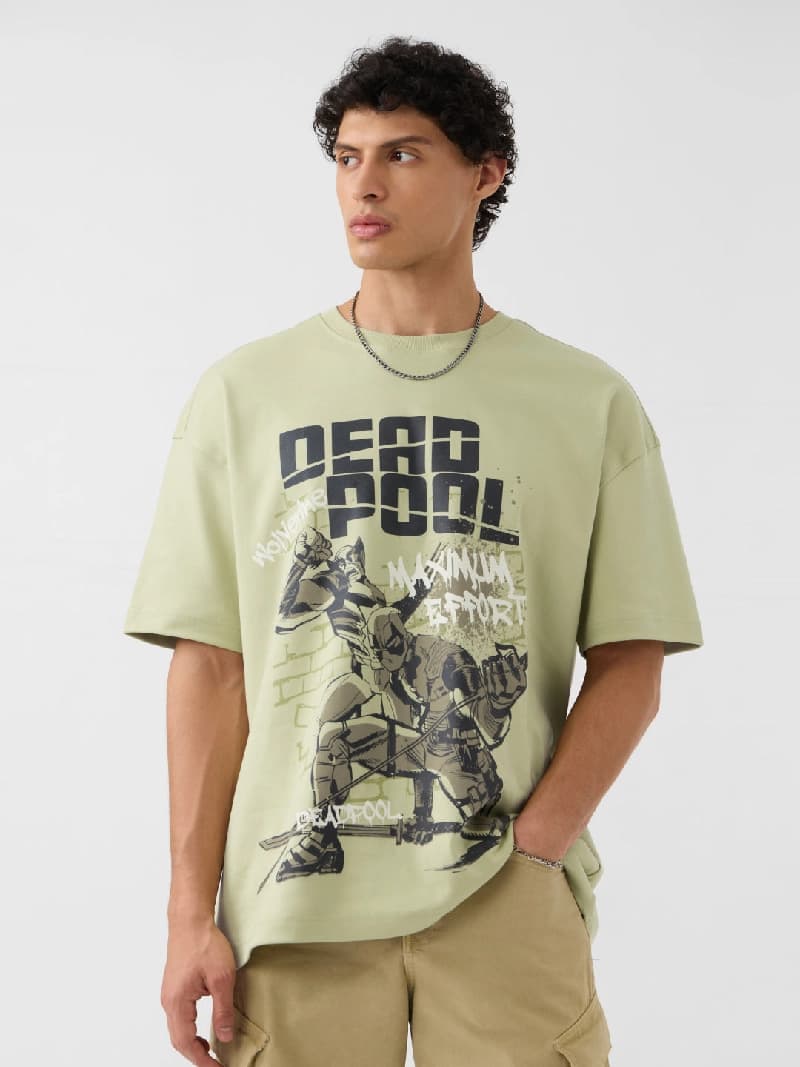 Men's Green Casual Printed Oversized Fit Tshirt