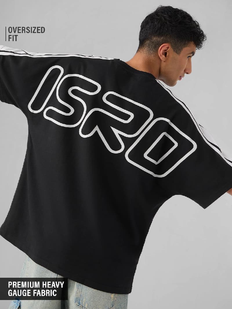 Men's Black Casual Printed Oversized Fit Tshirt