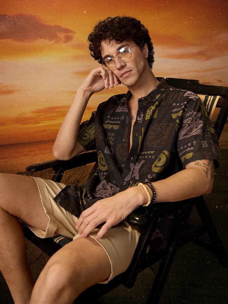 Men's Brown Casual Printed Regular Fit Shirt