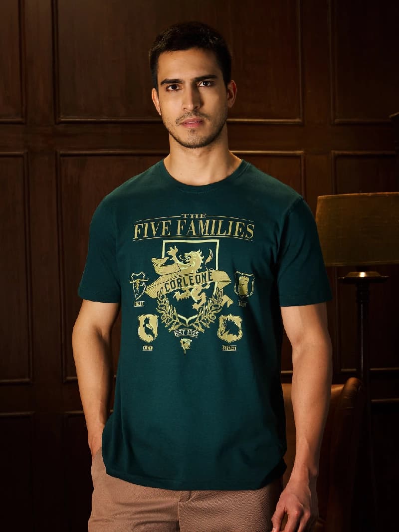 Men's Green Casual Printed Regular Fit Tshirt