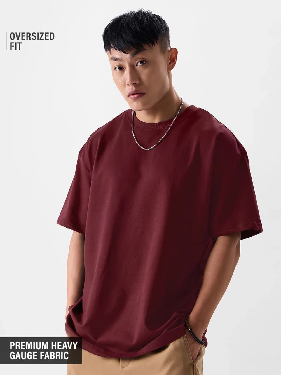 Men's Red Casual Solid Oversized Fit Tshirt