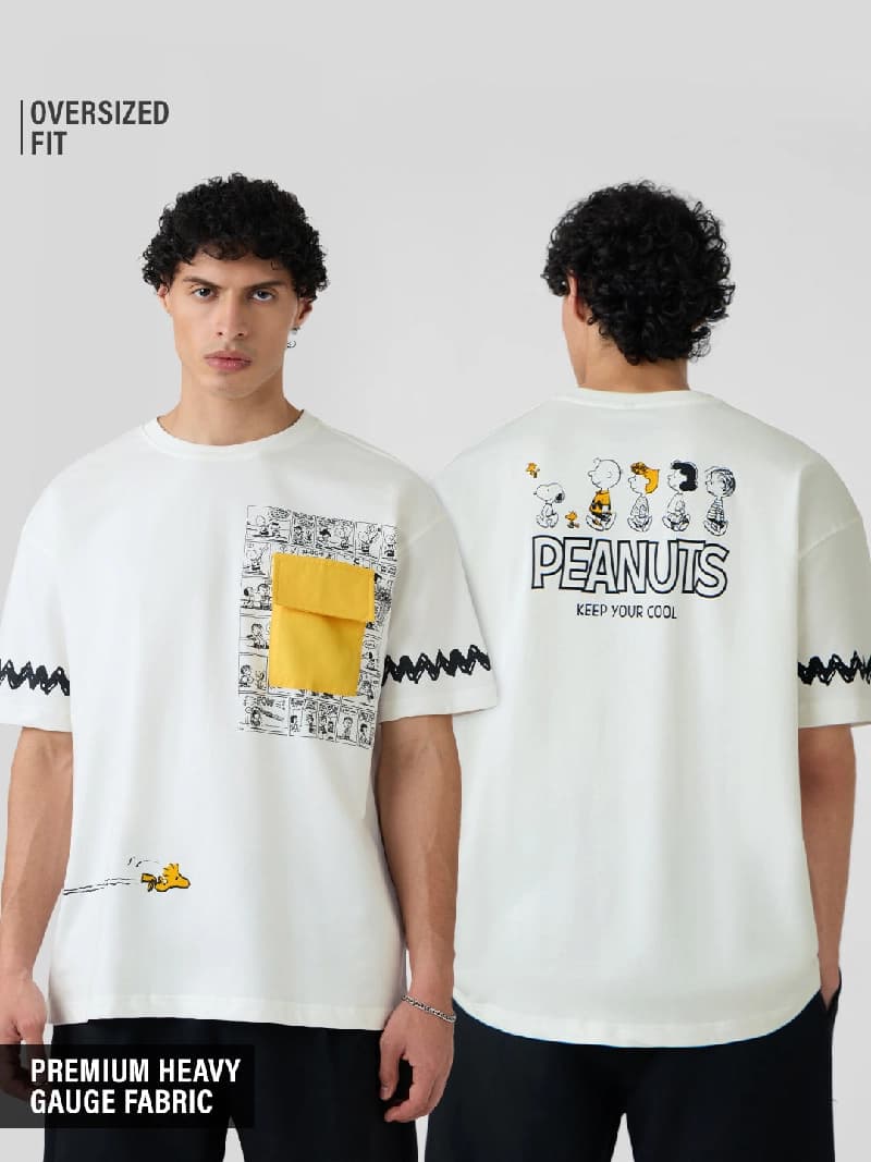 Men's White Casual Printed Oversized Fit Tshirt