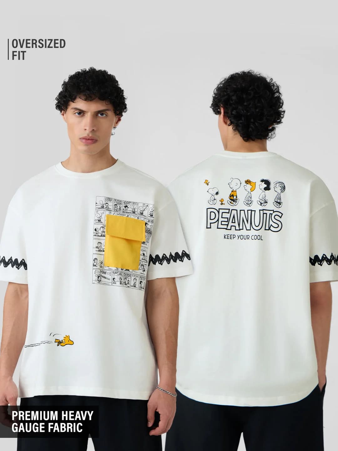 Men's White Casual Printed Oversized Fit Tshirt