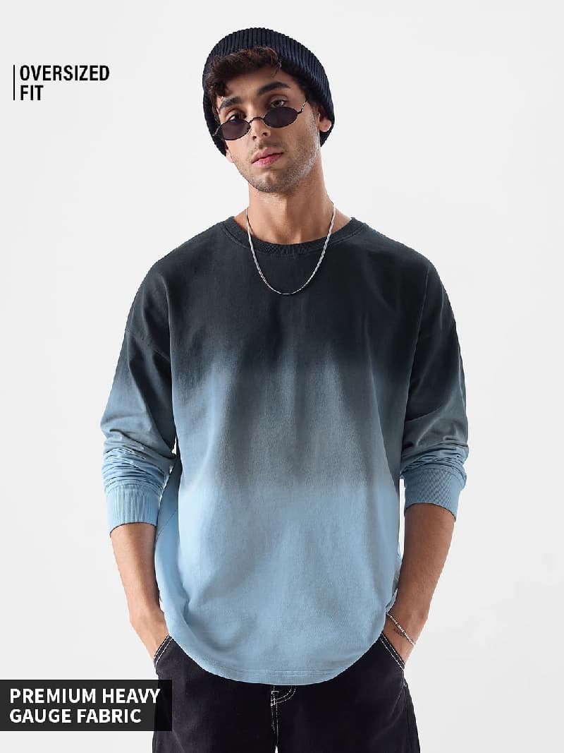 Men's Blue Casual Solid Oversized Fit Tshirt