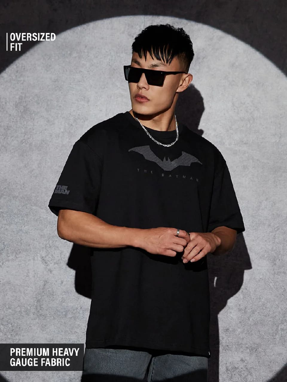 Men's Black Casual Printed Oversized Fit Tshirt