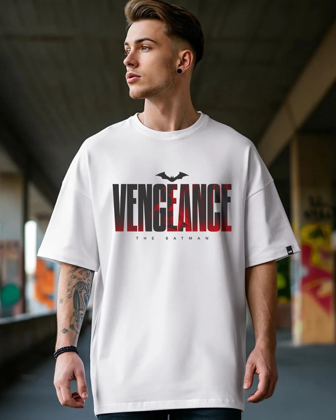 Men's White Casual Printed Oversized Fit Tshirt