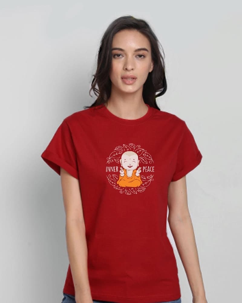 Women's Red Casual Printed Oversized Fit Tshirt
