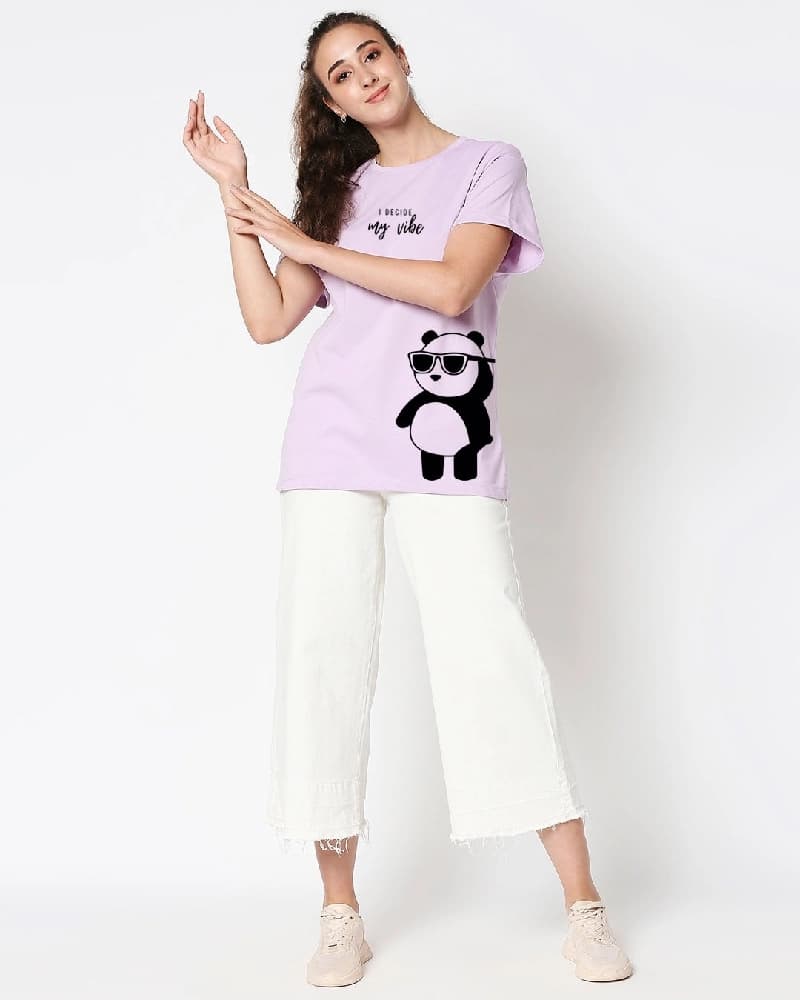 Women's Purple Casual Printed Oversized Fit Tshirt