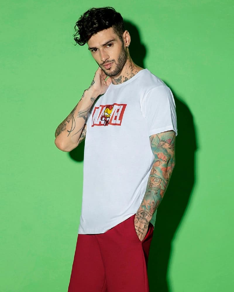 Men's White Casual Printed Regular Fit Tshirt