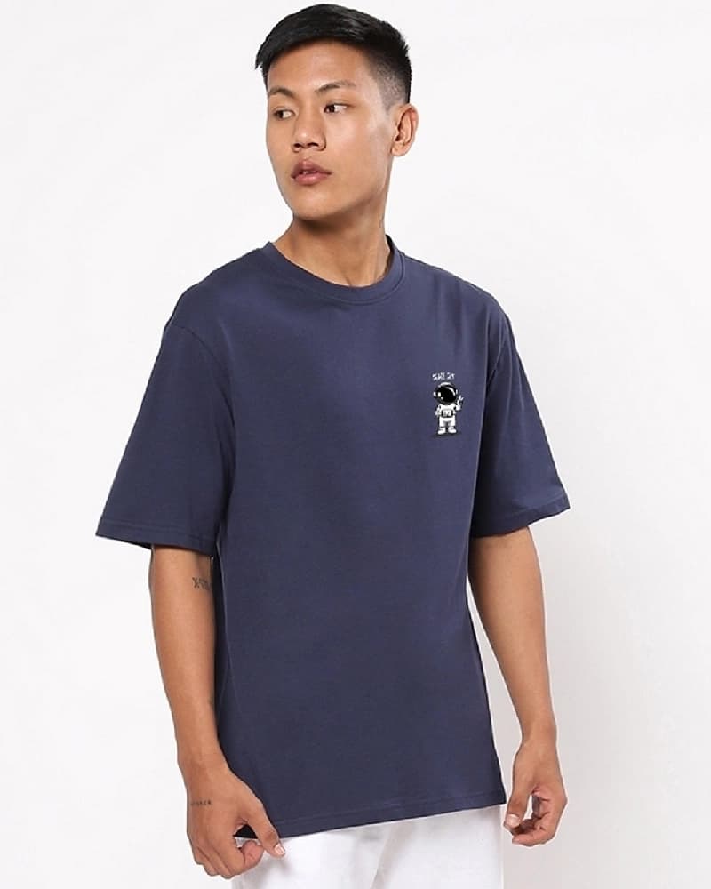 Men's Blue Casual Printed Oversized Fit Tshirt