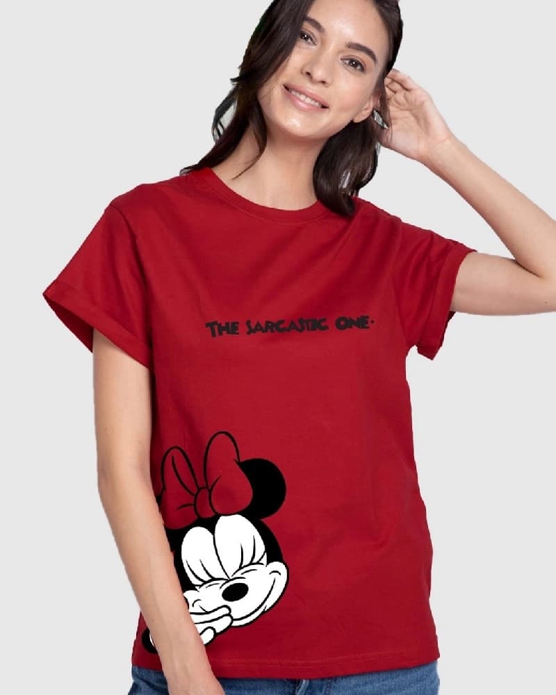 Women's Red Casual Printed Oversized Fit Tshirt